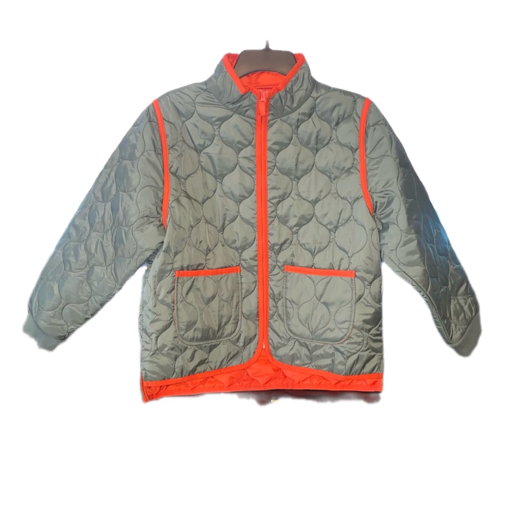 Children's Quilted Puffer Jacket - Gray and Orange